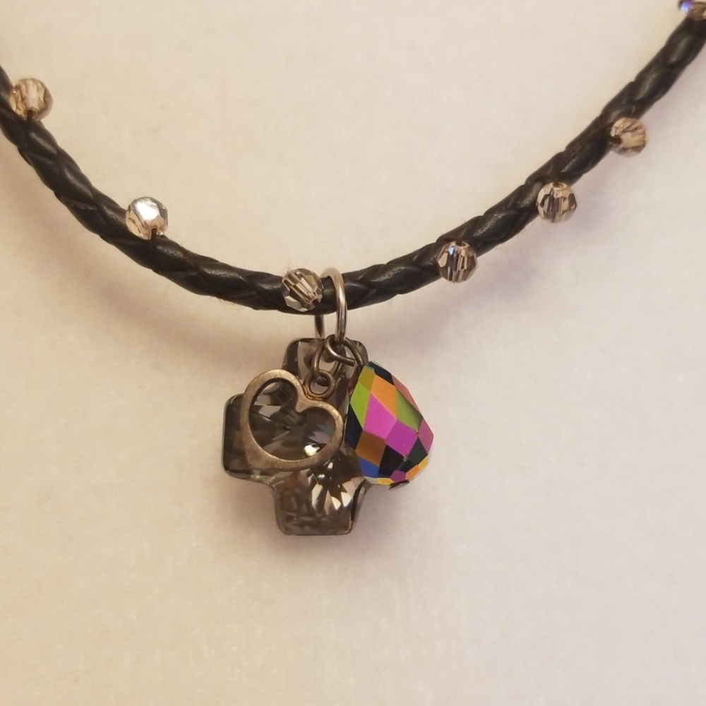 Crystal cross braided necklace